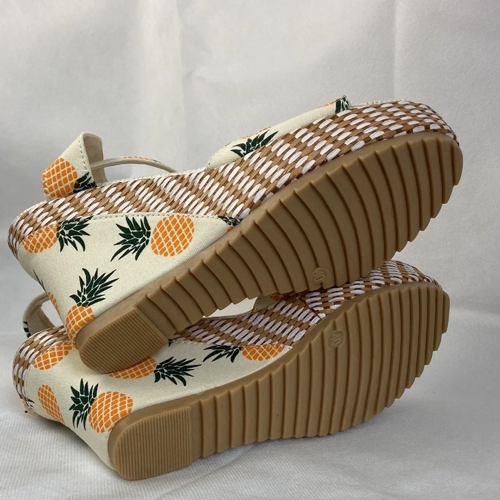 NEW| Women’s Pineapple Printed Summer Bow Knot Wedge Sandals - Picture 11 of 12
